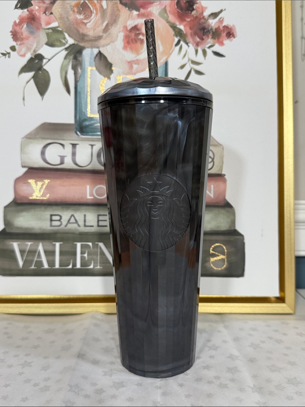 Starbucks Black Marble Effect Reusable Tumbler with Straw 24 oz